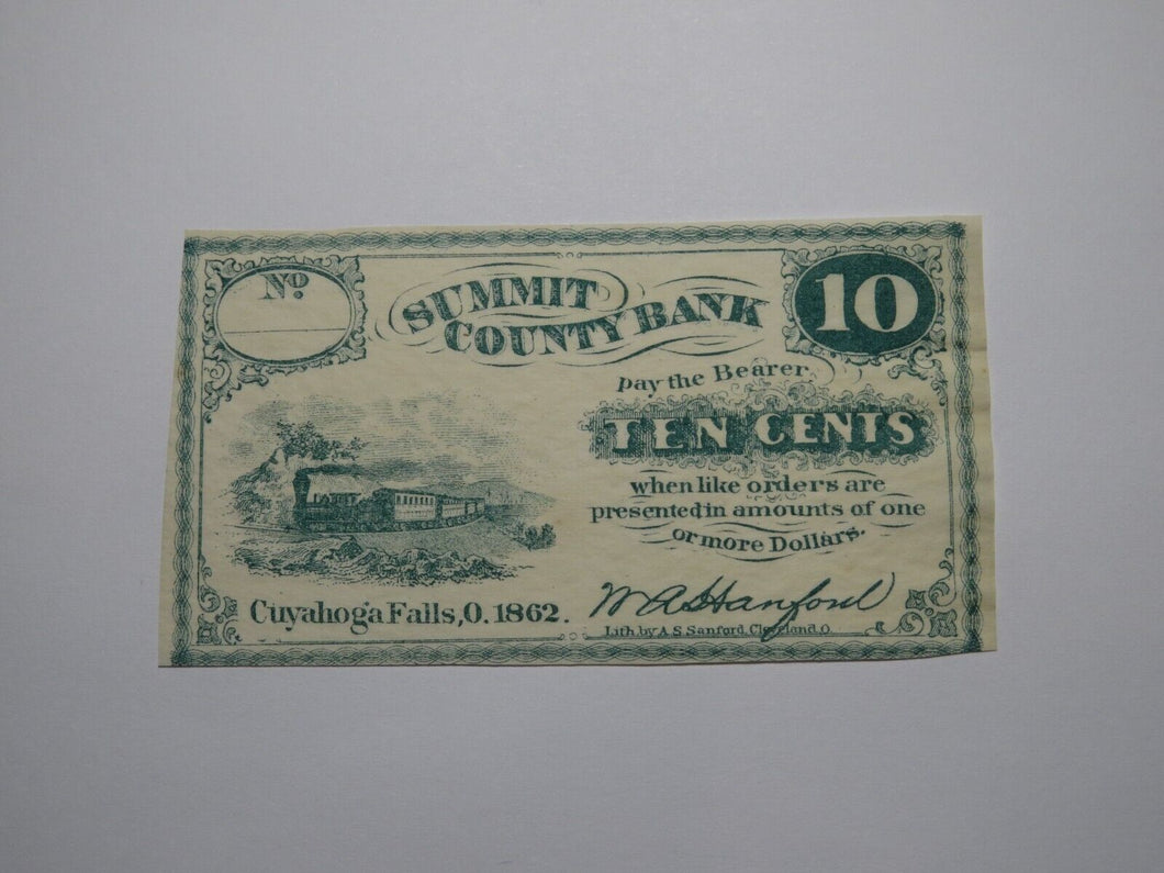 $.10 1862 Cuyahoga Falls Ohio OH Obsolete Currency Bank Note Bill Summit County