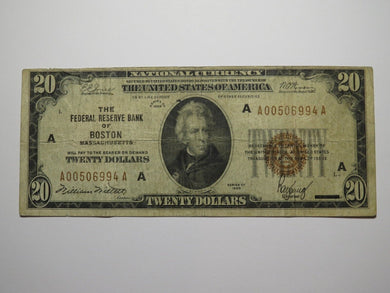 $20 1929 Boston Massachusetts National Currency Federal Reserve Bank Note FINE