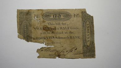 1818 $.12 Brookville Indiana IN Fractional Currency Obsolete Note! Branch Bank