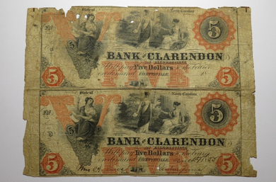 $5 1855 Fayetteville North Carolina Obsolete Currency Uncut Bank Sheet Notes