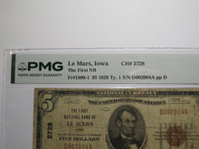 Load image into Gallery viewer, $5 1929 Le Mars Iowa IA National Currency Bank Note Bill Charter #2728 F15 PMG
