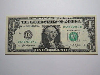 $1 2021 Repeater Serial Number Federal Reserve Currency Bank Note Bill #64576457