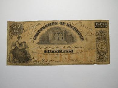 $.50 1861 Richmond Virginia Obsolete Currency Bank Note Bill Corporation of VA
