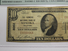 Load image into Gallery viewer, $10 1929 Wewoka Oklahoma OK National Currency Bank Note Bill Ch. #8052 VF20 PMG