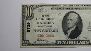 $10 1929 Natrona Pennsylvania PA National Currency Bank Note Bill Ch. #5729 VF++