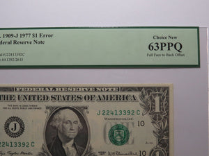 $1 1977 Full Face to Back Offset Error Federal Reserve Bank Note Bill NEW63 PCGS