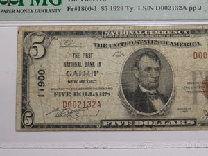 $5 1929 Gallup New Mexico NM National Currency Bank Note Bill Ch #11900 F15