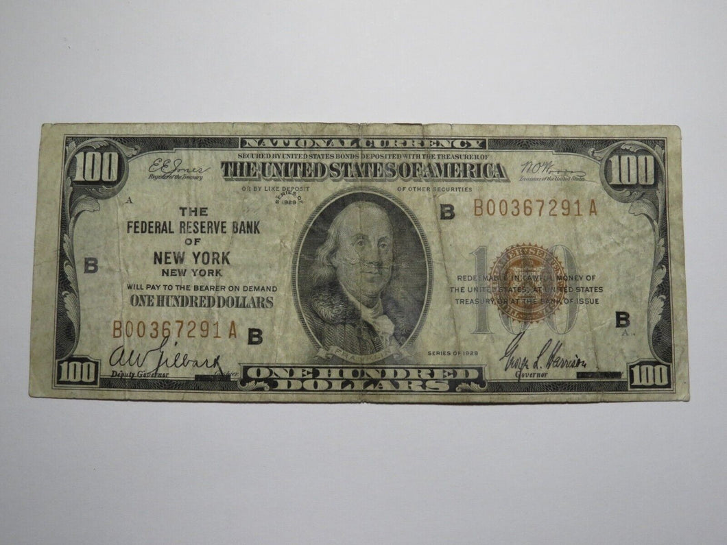 $100 1929 New York City NYC National Currency Note Federal Reserve Bank RARE