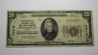 $20 1929 Painesville Ohio OH National Currency Bank Note Bill Ch. #13318 FINE+