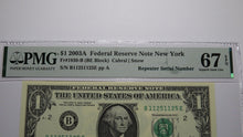 Load image into Gallery viewer, $1 2003 Repeater Serial Number Federal Reserve Currency Bank Note Bill PMG UNC67