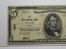 Load image into Gallery viewer, $5 1929 Bath Maine ME National Currency Bank Note Bill Charter #494 F15 PCGS
