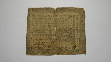 1772 Two Shillings Pennsylvania PA Colonial Currency Bank Note Bill RARE 2s