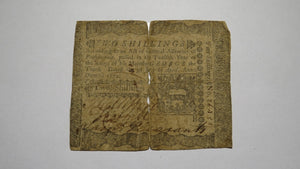 1772 Two Shillings Pennsylvania PA Colonial Currency Bank Note Bill RARE 2s