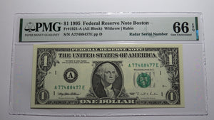 $1 1995 Radar Serial Number Federal Reserve Currency Bank Note Bill PMG UNC66EPQ