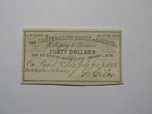 Load image into Gallery viewer, $40 1861 Confederate Bond Coupon Certificate Currency Bank Note Bill UNC