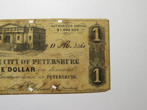 $1 1862 Petersburg Virginia VA Obsolete Currency Bank Note Bill City of Pete