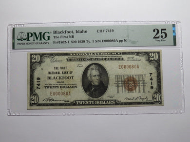 $20 1929 Blackfoot Idaho ID National Currency Bank Note Bill Ch. #7419 VF25 PMG