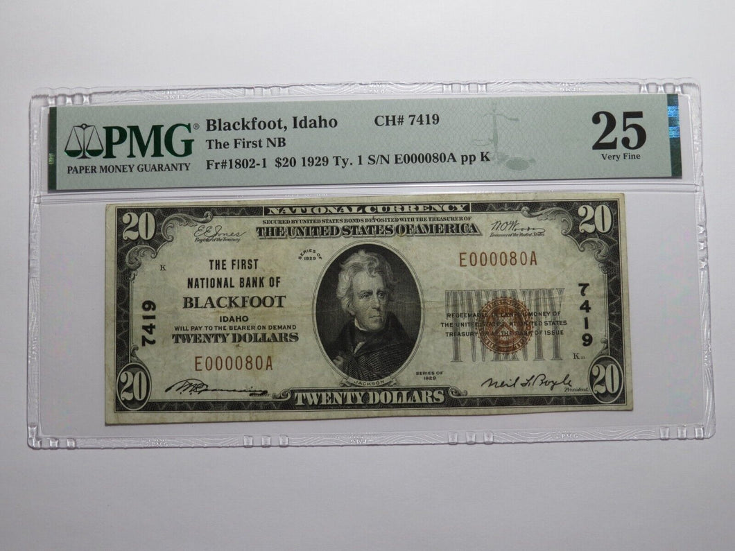 $20 1929 Blackfoot Idaho ID National Currency Bank Note Bill Ch. #7419 VF25 PMG