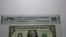Load image into Gallery viewer, $1 2003 Radar Serial Number Federal Reserve Currency Bank Note Bill PMG UNC66EPQ