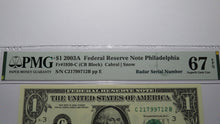 Load image into Gallery viewer, $1 2003 Radar Serial Number Federal Reserve Currency Bank Note Bill PMG UNC67EPQ