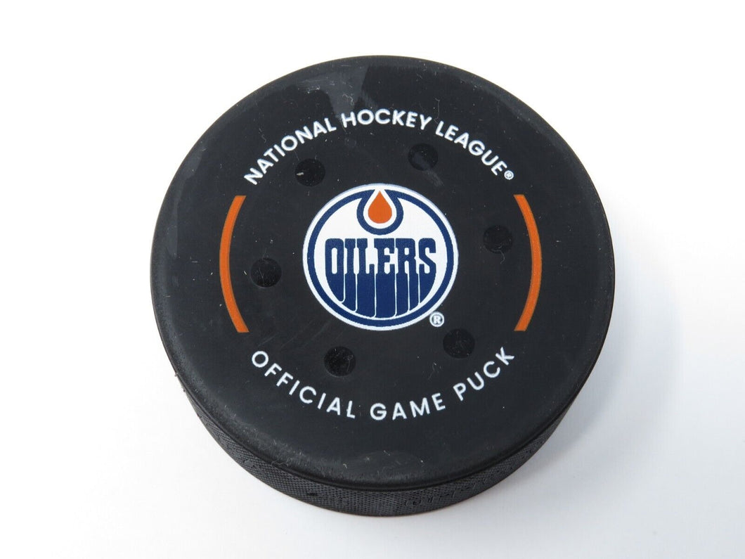 2022-23 Edmonton Oilers Vs. Carolina Hurricanes Game Used NHL Puck McDavid 4 Pts