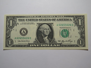 $1 2006 Radar Serial Number Federal Reserve Currency Bank Note Bill UNC 62655626
