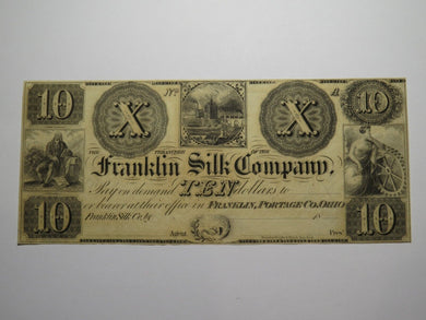 $10 18__ Franklin Ohio OH Obsolete Currency Bank Note Bill Silk Company UNC+++