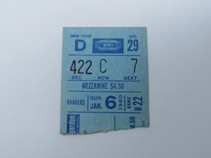 January 6, 1980 New York Rangers Vs. Atlanta Flames NHL Hockey Ticket Stub