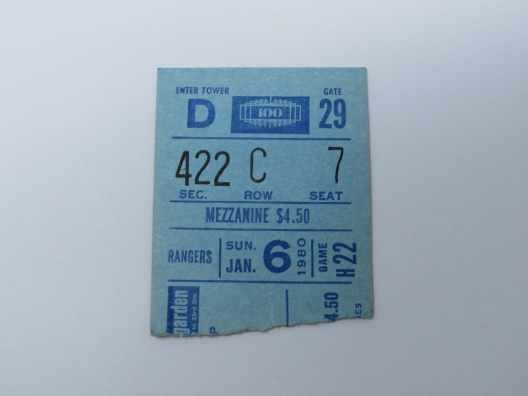 January 6, 1980 New York Rangers Vs. Atlanta Flames NHL Hockey Ticket Stub