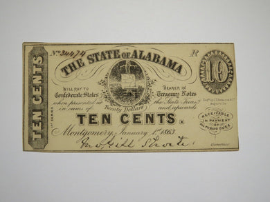 $.10 1863 Montgomery Alabama AL Obsolete Currency Bank Note Bill UNC+ Condition