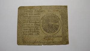 $20 1778 Continental Colonial Currency Note Bill Twenty Dollars Philadelphia PA