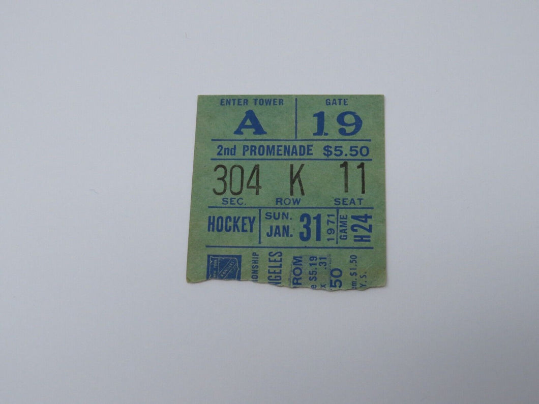 January 31, 1971 New York Rangers Vs. Los Angeles Kings NHL Hockey Ticket Stub