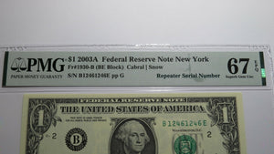 $1 2003 Repeater Serial Number Federal Reserve Currency Bank Note Bill PMG UNC67