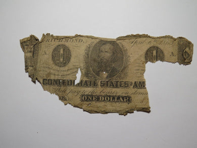 $1 1863 Richmond Virginia VA Confederate Currency Bank Note Bill RARE T62