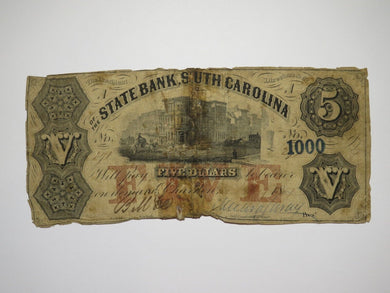 $5 1857 Charleston South Carolina SC Obsolete Currency Bank Note Bill Bank of SC