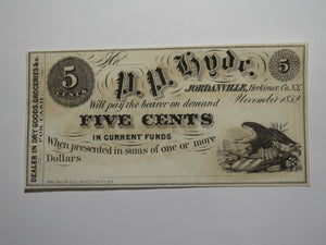 $.05 1852 Jordanville New York Obsolete Currency Bank Note Bill P.P. Hyde UNC+++