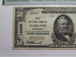 $50 1929 Oakland California National Currency Bank Note Bill Ch. #12665 VF30 PMG
