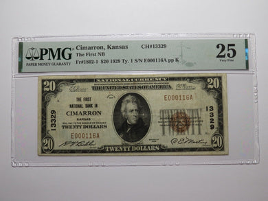 $20 1929 Cimarron Kansas KS National Currency Bank Note Bill Ch. #13329 VF25