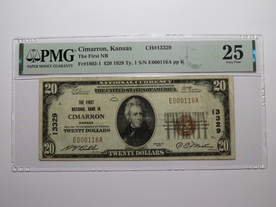 $20 1929 Cimarron Kansas KS National Currency Bank Note Bill Ch. #13329 VF25