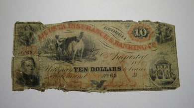 $10 1860 Augusta Georgia GA Obsolete Currency Bank Note Bill! Augusta Insurance