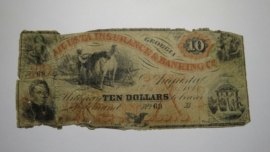 $10 1860 Augusta Georgia GA Obsolete Currency Bank Note Bill! Augusta Insurance