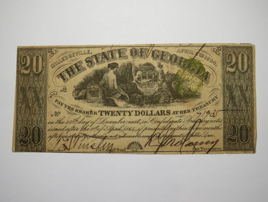 $20 1864 Milledgeville Georgia Obsolete Currency Bank Note Bill State of GA XF