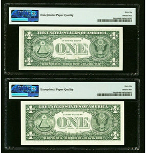 2 $1 1977 & 2003 Matching Radar Serial Numbers Federal Reserve Bank Note Bills 