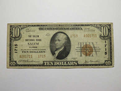 $10 1929 Salem Illinois IL National Currency Bank Note Bill Charter #1715 FINE