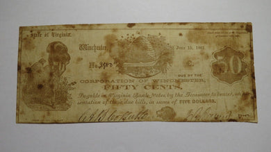 $.50 1861 Winchester Virginia VA Obsolete Currency Bank Note Bill Corp. of Win
