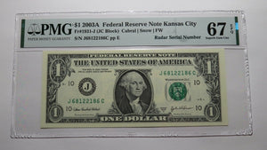 $1 2003 Radar Serial Number Federal Reserve Currency Bank Note Bill PMG UNC67EPQ