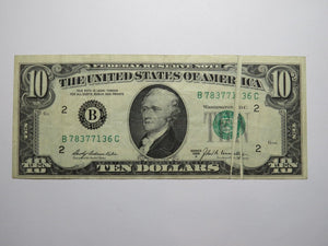 $10 1969 Double Gutter Fold Error Federal Reserve Bank Note Currency Bill VF+