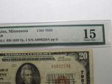 Load image into Gallery viewer, $20 1929 Hopkins Minnesota MN National Currency Bank Note Bill Ch #7958 F15 PMG