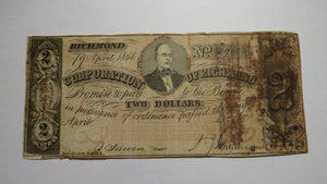 $2 1861 Winchester Virginia VA Obsolete Currency Bank Note Bill Corp. of Win