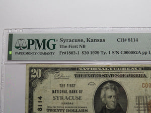 $20 1929 Syracuse Kansas KS National Currency Bank Note Bill Ch #8114 VF20 PMG